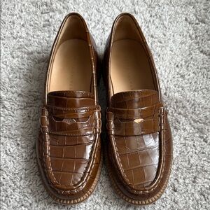 Freda Salvador Elba Penny Loafer. Hickory embossed croc